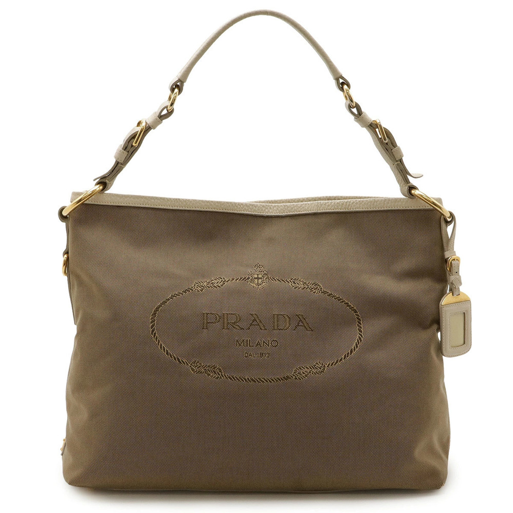 Prada jacquard Hobo bag canvas CORDA Beige Brown Cream TALCO Ivory White